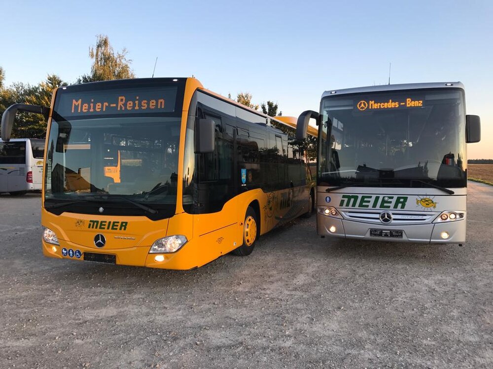 Gelber Mercedes Citaro Linienbus von Meier Reisen auf der Linie 28 zwischen Hemau und Regensburg